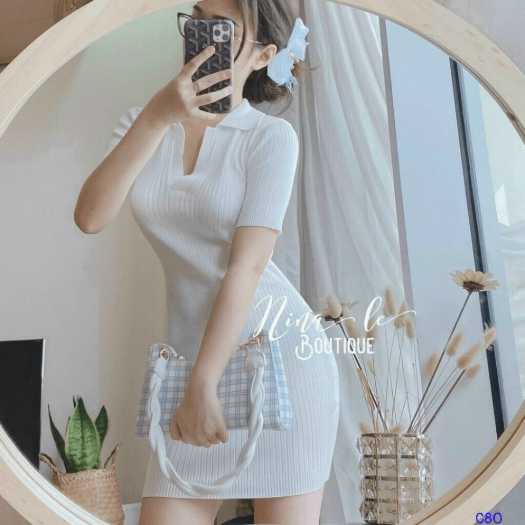 SALE HỜI CHO CHỊ EM MẪU ĐẦM THUN GÂN CỔ BẺ DÁNG ÔM SIÊU HACK DÁNG UP Thời Trang hhp 2022