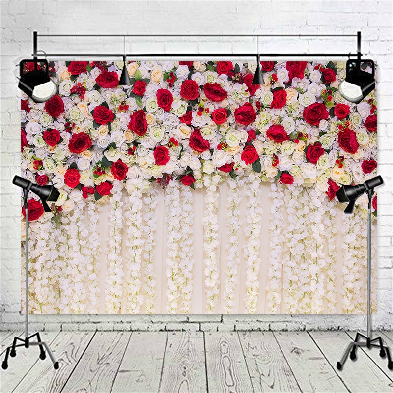 Phông nền hoa hồng đỏ trang trí tường/ tiệc cưới/ đạo cụ chụp ảnh lãng mạn