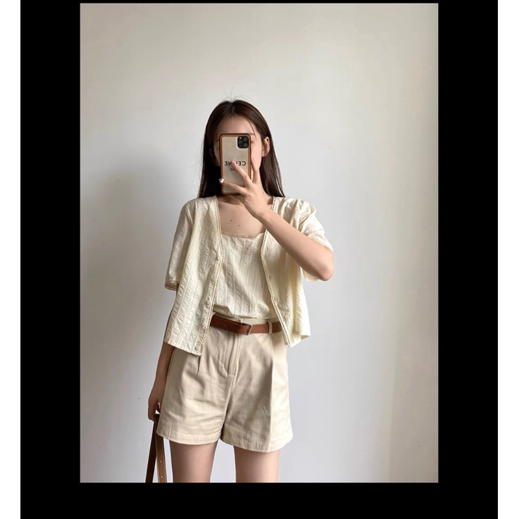 Quần short chất kaki cạp cao tôn dáng hàng QC kèm thắt lưng quần đùi nữ Cuastore.vn