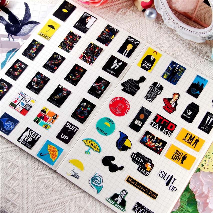 ★★★ Miếng Dán Trang Trí Nhật Ký In Chữ How I Met Your Mother Q-1 ★★★ Set 48 Miếng Dán Trang Trí Album Thời Trang DIY