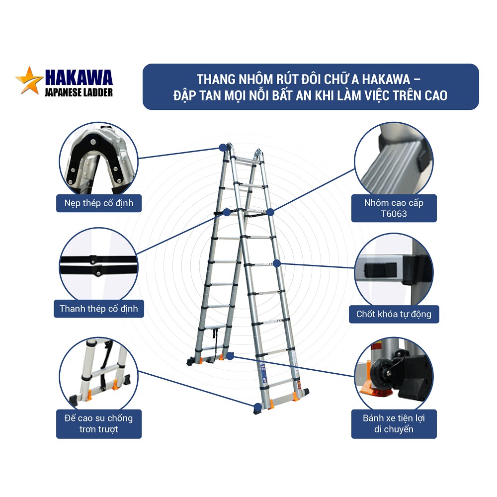 Thang nhôm rút đôi chữ A Hakawa HK-256 5m6