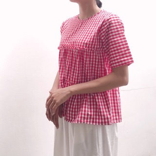 Áo babydoll thiết kế caro tay ngắn