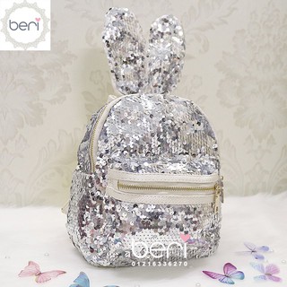 Balo thỏ sequin lấp lánh BERI (bạc) - BALO003