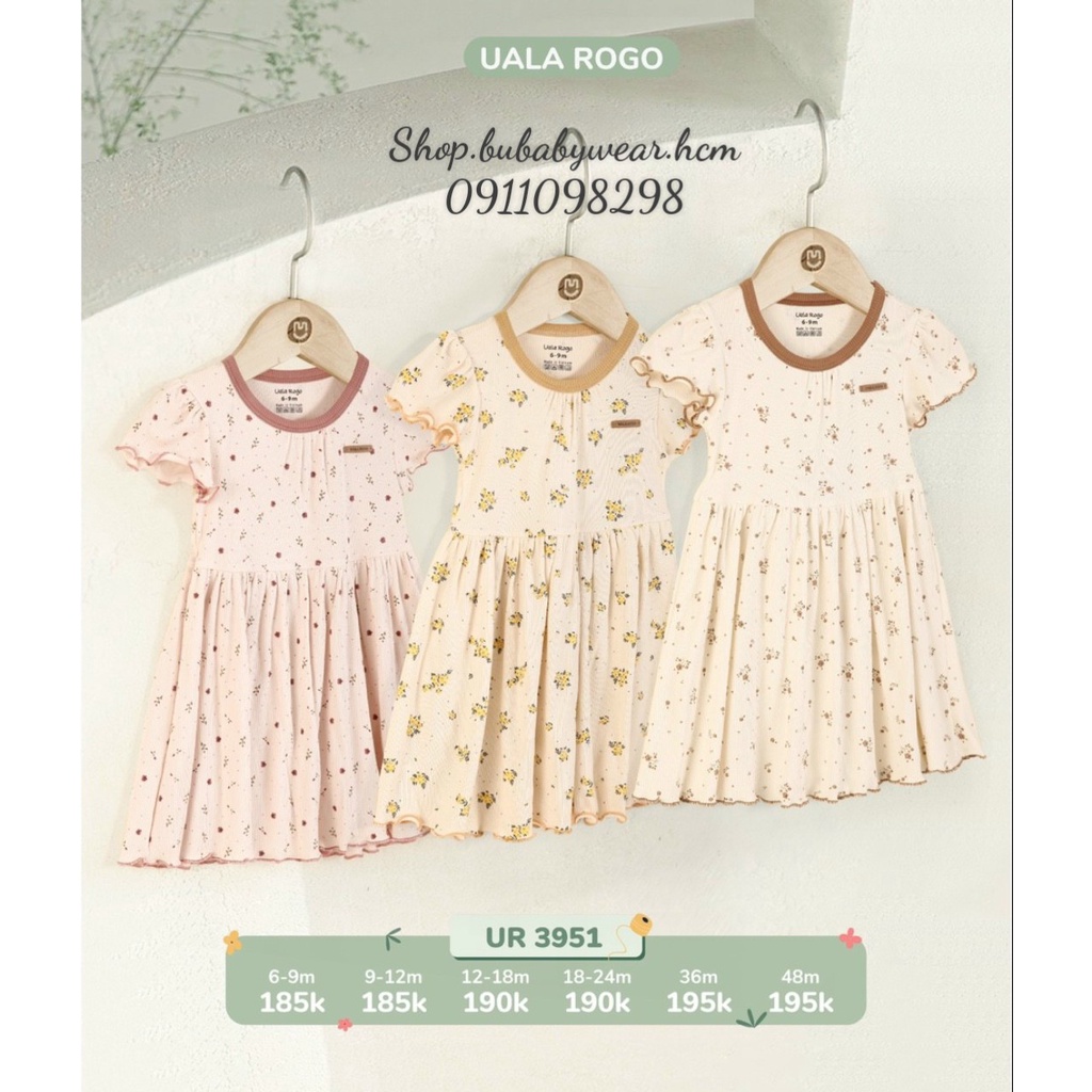 UR3951. Váy Uala Rogo họa tiết hoa nhí cao cấp cho bé gái