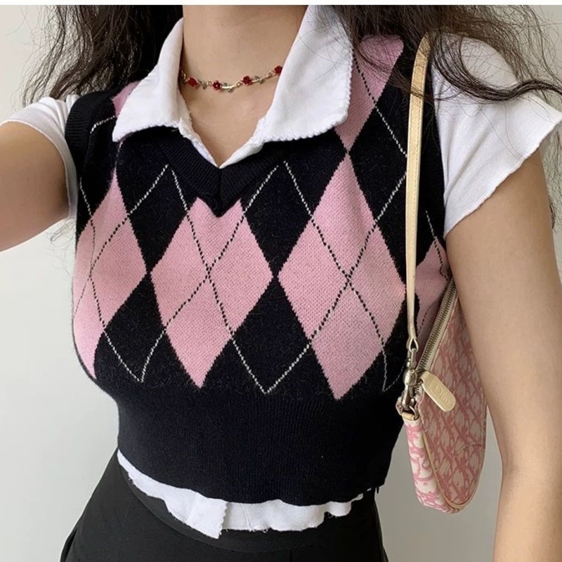 Áo Croptop Sát Nách Họa Tiết Sọc Caro Phong Cách Retro Hàn Quốc