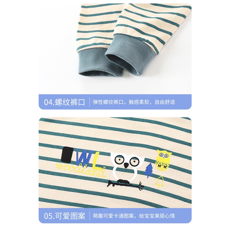 Đồ ngủ cotton tay dài in hoạt hình phong cách mùa thu cho trẻ 90-160cm