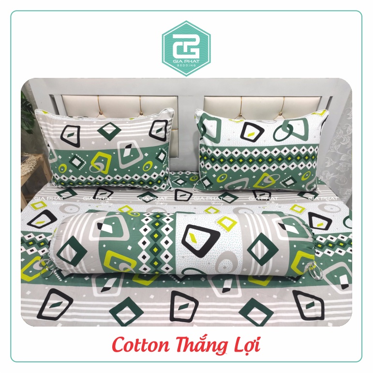 Bộ ga gối Thắng Lợi {4 món}100% Cotton chuẩn logo họa tiết Lập Thể