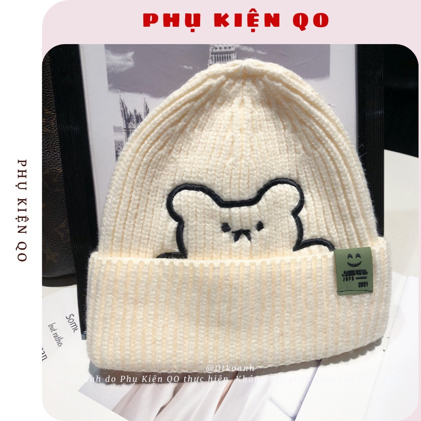 Mũ len thêu chú gấu dễ thường ML08