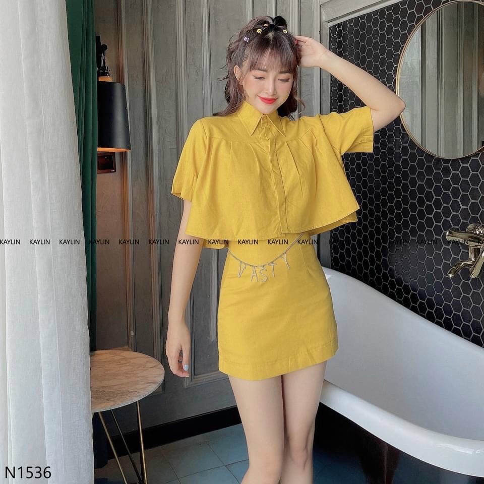 Set áo croptop phom rộng và chân váy- chất đũi mềm mịn, co giãn nhẹ- khosigiahuy