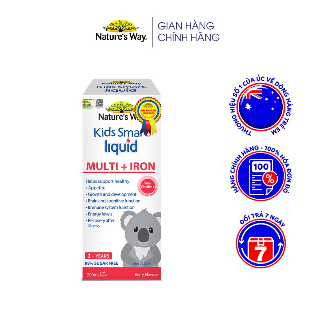 Siro Bổ Sung Sắt Và Multi Vitamin Cho Bé Nature's Way Kids Smart Liquid Multi + Iron Hỗ Trợ Tăng Đề Kháng Cho Bé 200ml