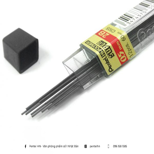 Ruột Chì Kim Pentel Hi-Polymer Super C505 2B Ngòi 0.5mm | Siêu ứng (12 Ruột/Tuýp)