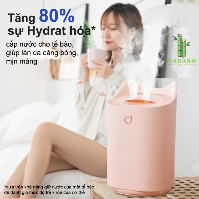 Máy Phun Sương Tạo Độ Ẩm Cỡ Lớn 3 Chế Độ, 3000ml, Sạc USB, Đèn ngủ LED - Nabako