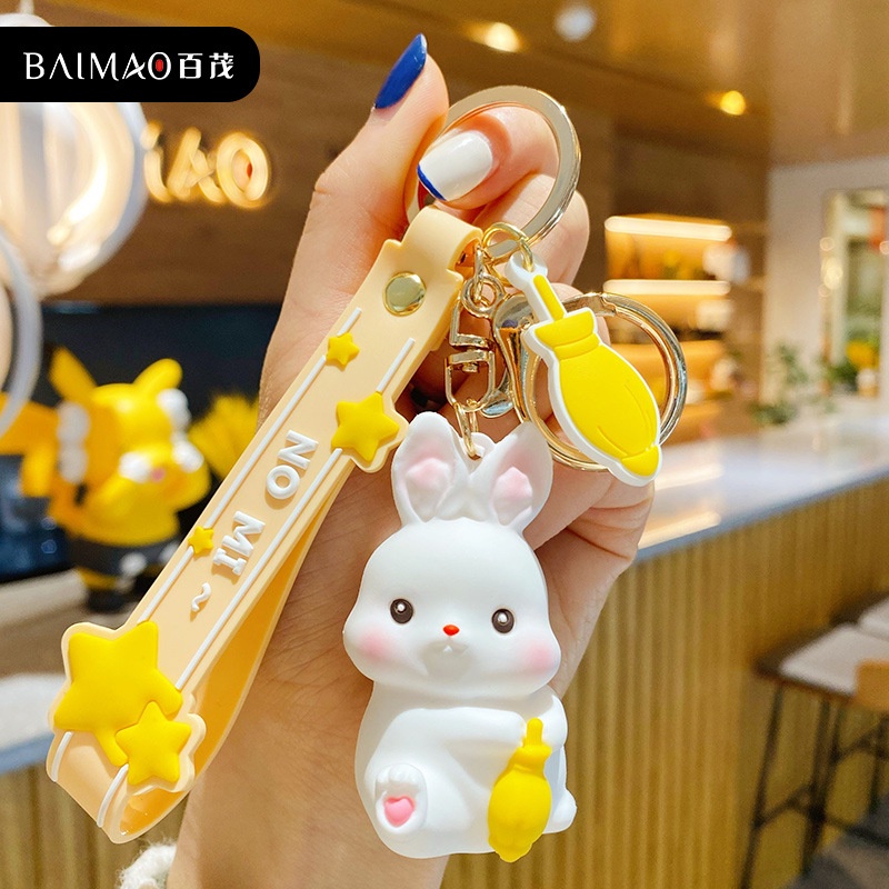 Baimao Chính Hãng Móc Chìa Khóa Xe Hơi Cặp Đôi Hình Thỏ Cơm glutinous rice Thời Trang Tinh Tế