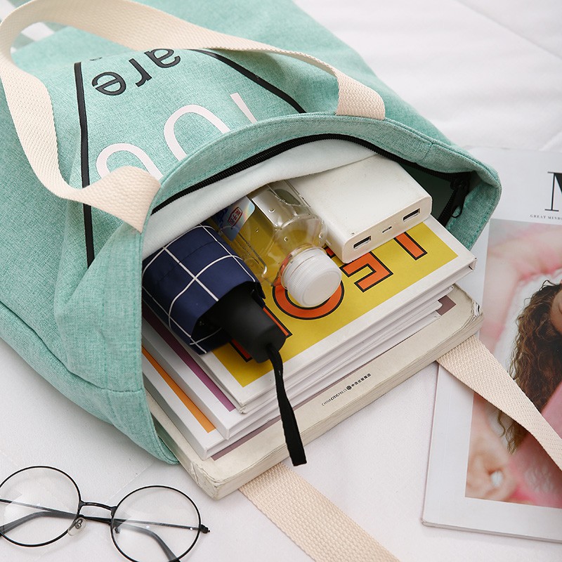 Canvas Bag Women's Shoulder Big Capacity Korean Version Of The Student Bag Handquarial Bag Messenger Handbag Wild Shoppi