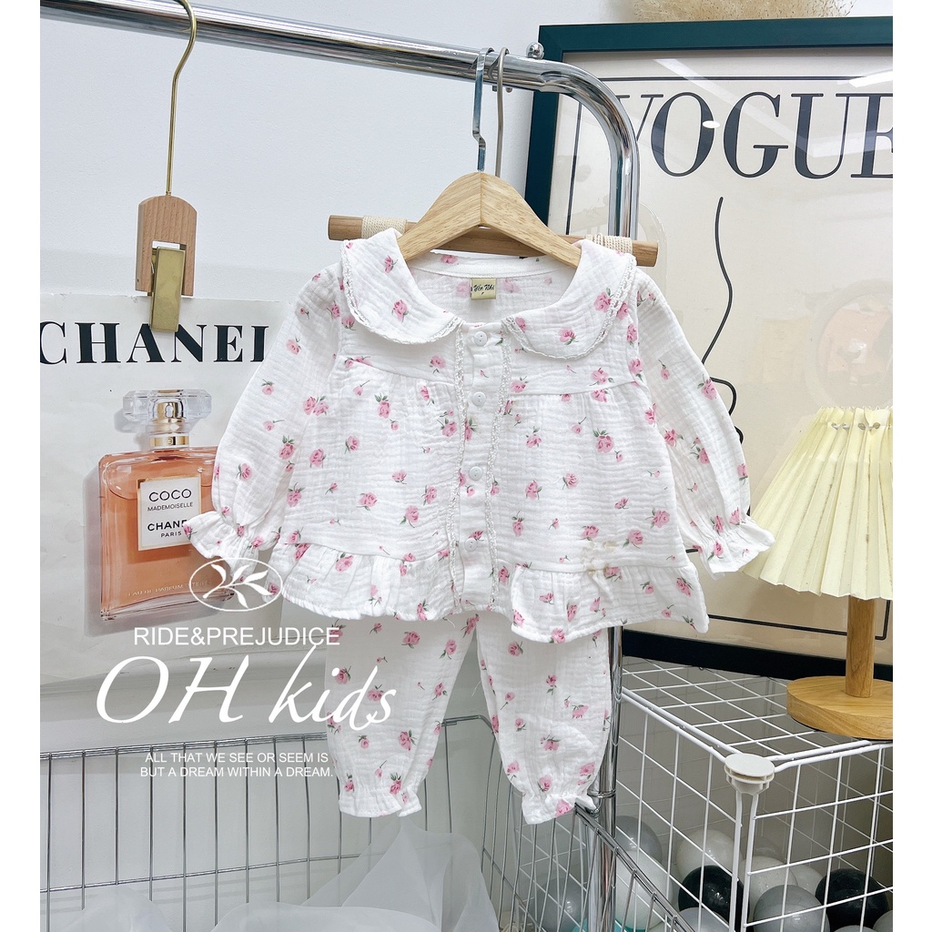 (Link 1)(7-13kg) Bộ dài tay cánh tiên vải xô Muslin cao cấp, chất liệu oganic cho bé gái
