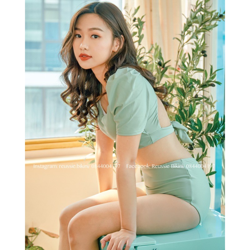 𝑹𝑬𝑼𝑺𝑺𝑰𝑬 𝑩𝑰𝑲𝑰𝑵𝑰 Đồ bơi hai mảnh cạp cao áo cộc tay phong cách Hàn Quốc #rsbkn160