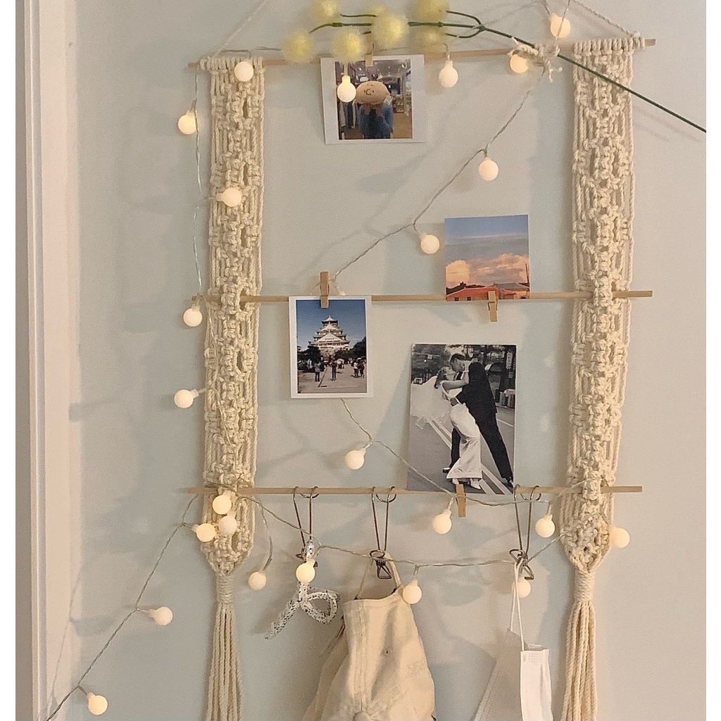 Khung trang trí Macrame treo ảnh, móc đồ vintage