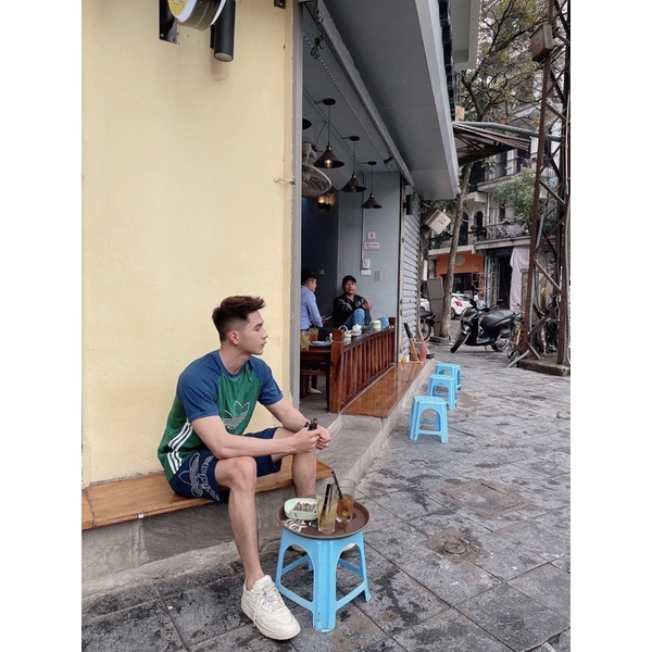 Bộ đùi nam raglan xanh logo to cao cấp-HBNA35