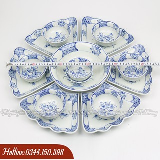 Bộ Bát Đĩa Hoa Mặt Trời Bát Tràng Men Ngọc/Khử Chì Và Kim Loại Nặng/Bèo Sen