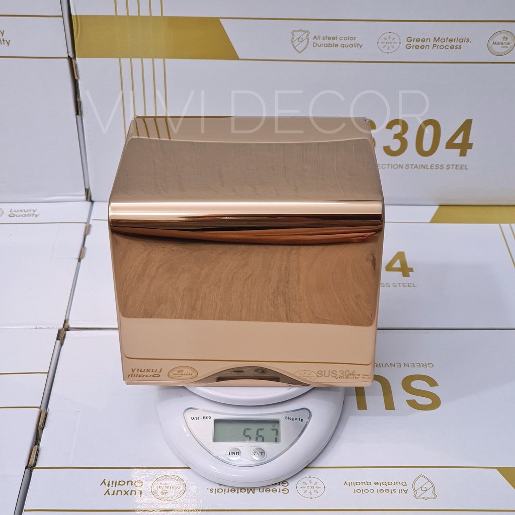 Hộp Đựng Giấy Vệ Sinh INOX304 Cao Cấp Màu Vàng Đồng Công Nghệ Mạ Chân Không 600g