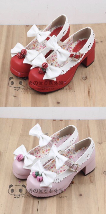 [ORDER] Giày lolita Nhật Bản hoa văn dâu tây phối chuông nhỏ