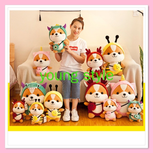 Gấu bông teddy chó Shiba cosplay, chó nhồi bông shiba mặc áo thú siêu dễ thương, hàng nhập cao cấp