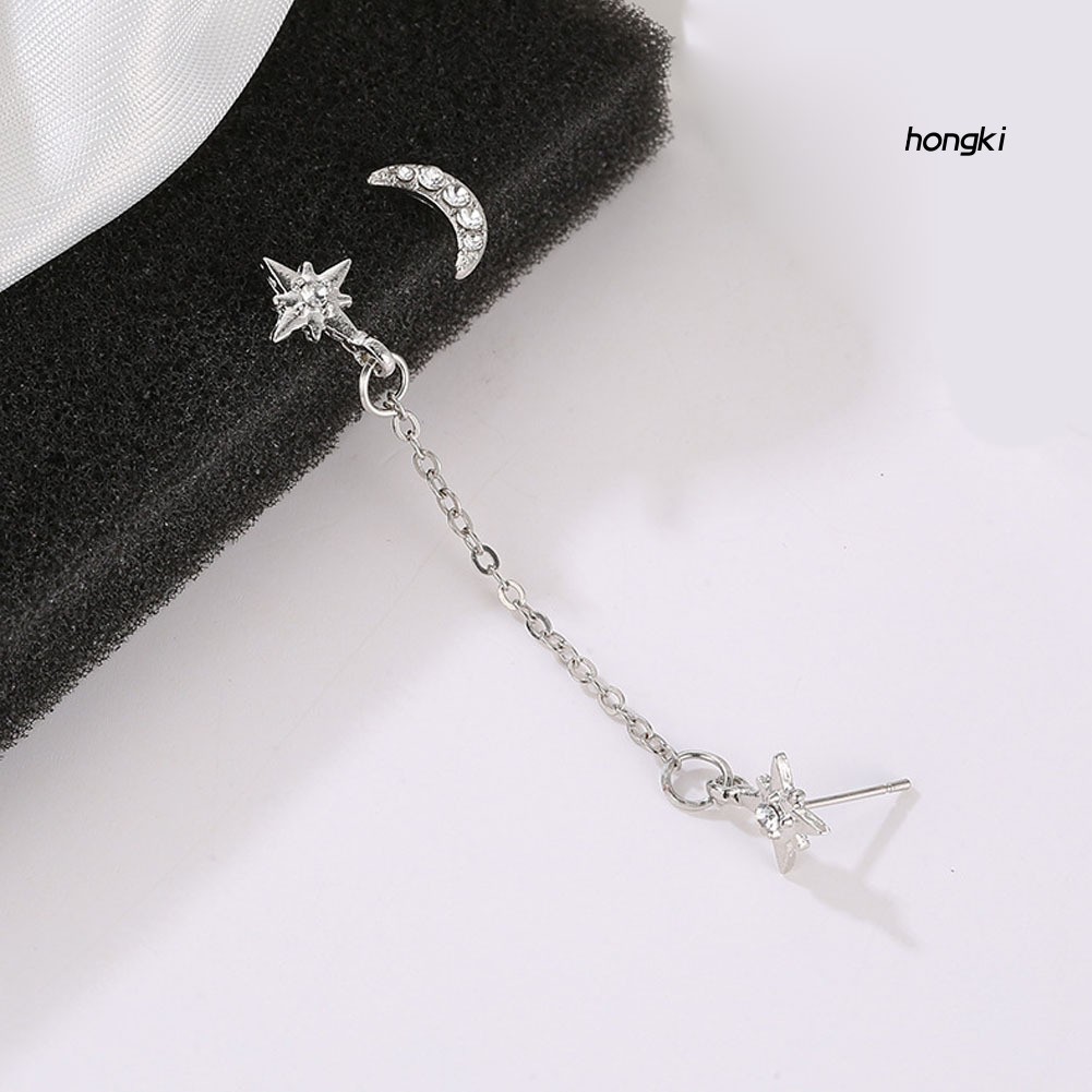 (Hàng Mới Về) Set 2 Khuyên Tai 3 Lỗ Hình Mặt Trăng Ngôi Sao Thời Trang Cho Nữ