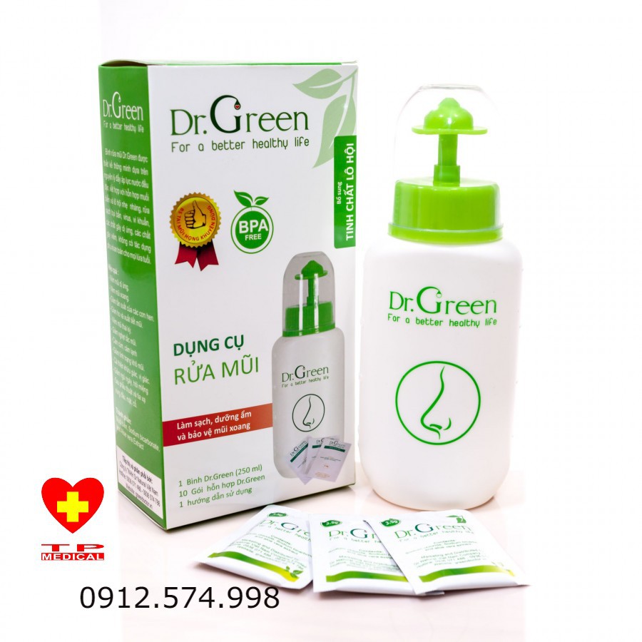 Bình rửa mũi+10 gói muối biển DR.Green an toàn cho người sử dụng
