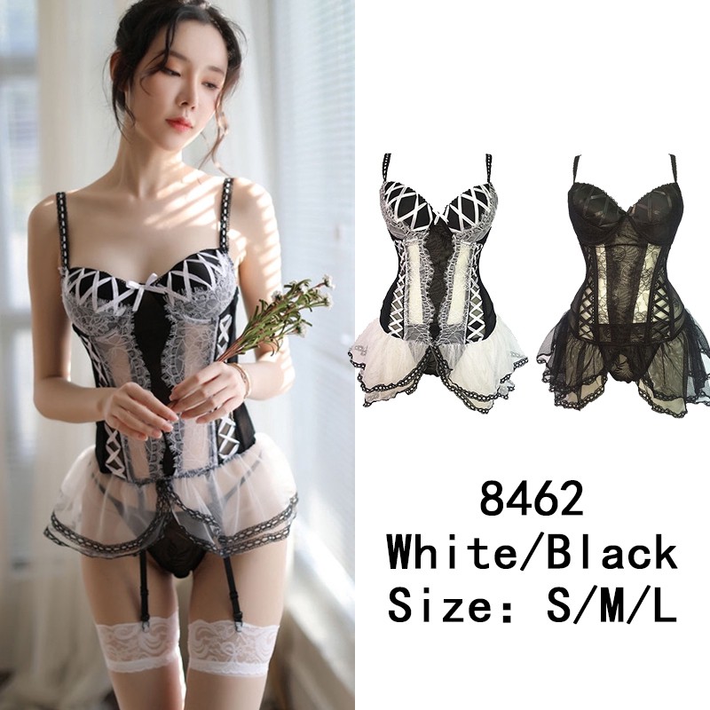 đồ ngủ sexy Woman Night Passion Erotic Gather Corset Uniform Lingerie Set with Thong | BigBuy360 - bigbuy360.vn