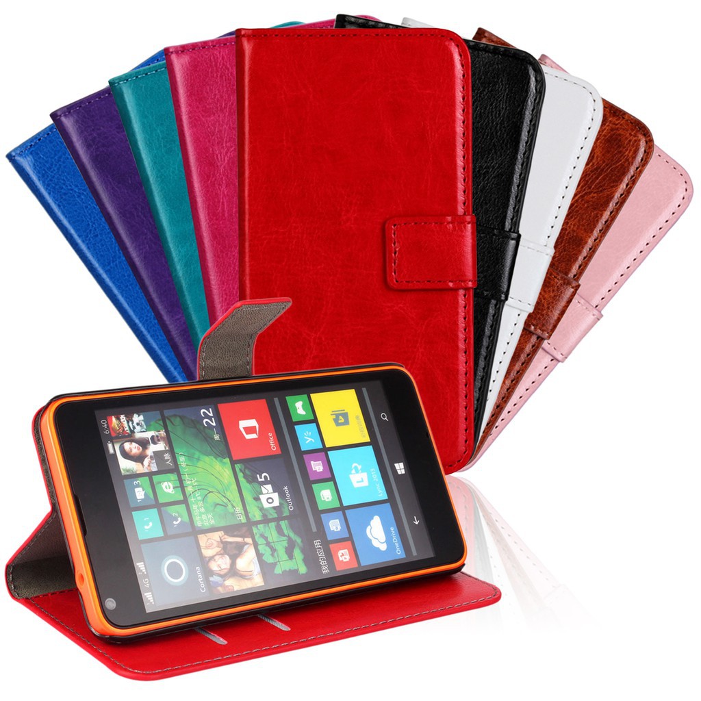 Bao da nắp gập sang trọng họa tiết trơn cho Nokia Lumia 640