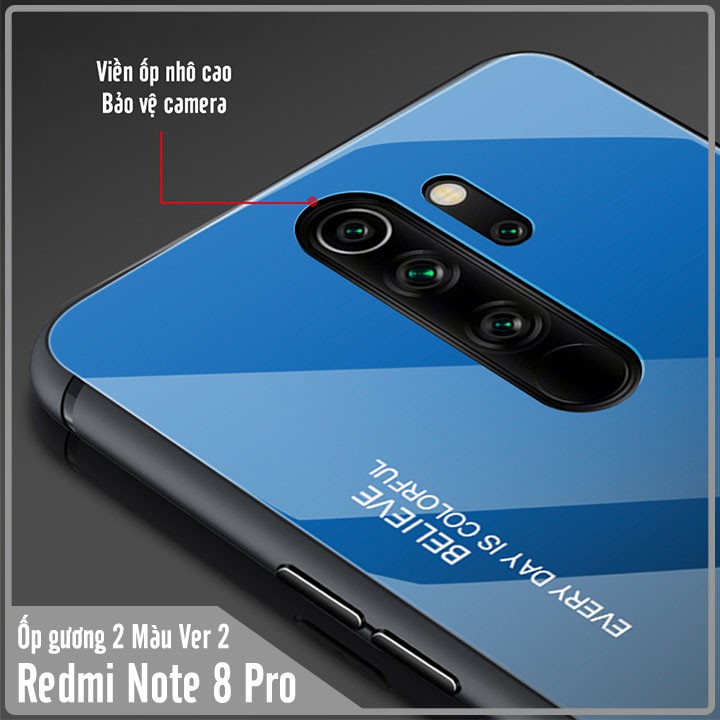 Ốp lưng cho Xiaomi Redmi Note 8 Pro gương cứng 2 màu Gradient Ver 2 , viền TPU dẻo đen