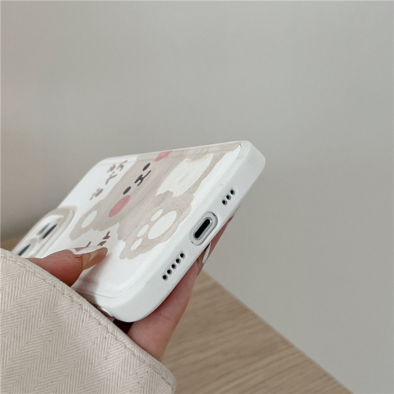 Ốp lưng iphone ốp Điện Thoại Da MINI Màu Trơn In Hình Gấu Hoạt Hình Cho iPhone 14 13 12 11 PROMAX XS XR XSMAX SE2020 6 7 8PLUS
