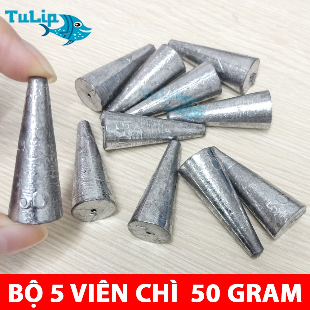 Bộ 5 Viên Chì Câu Cá 50g - Chì Nhọn Câu Cá Xuyên Tâm - Chì Câu Lure ( SHOP CÓ BÁN ĐỦ SIZE CHÌ Câu CÁ )
