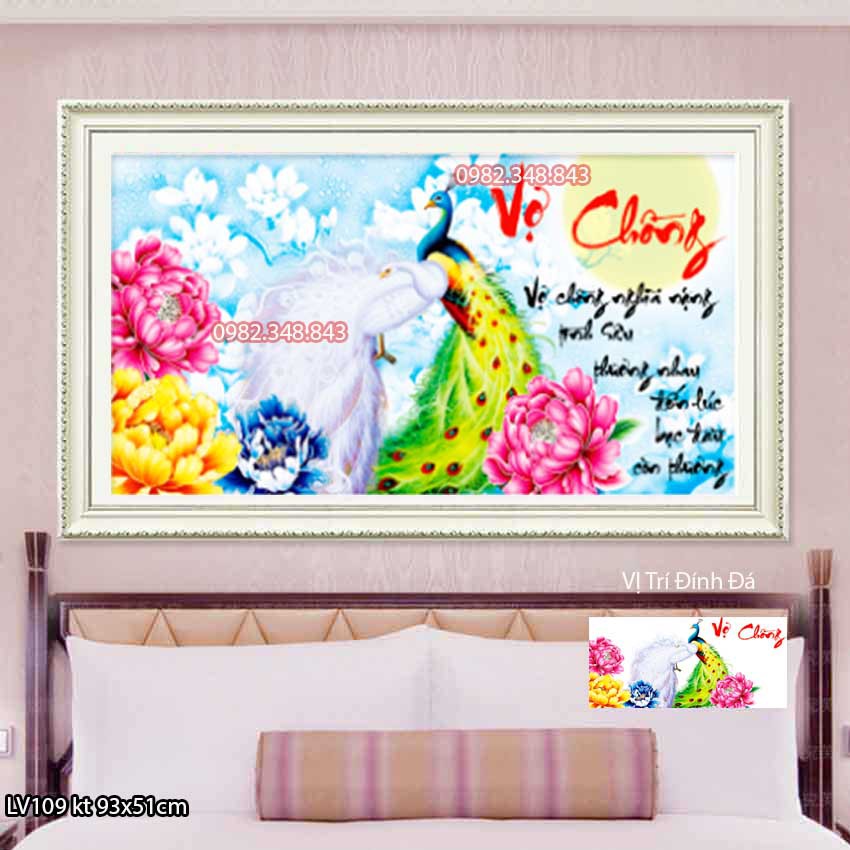 Tranh đính đá vợ chồng KT:93x51cm. Tranh gắn đá tự đính