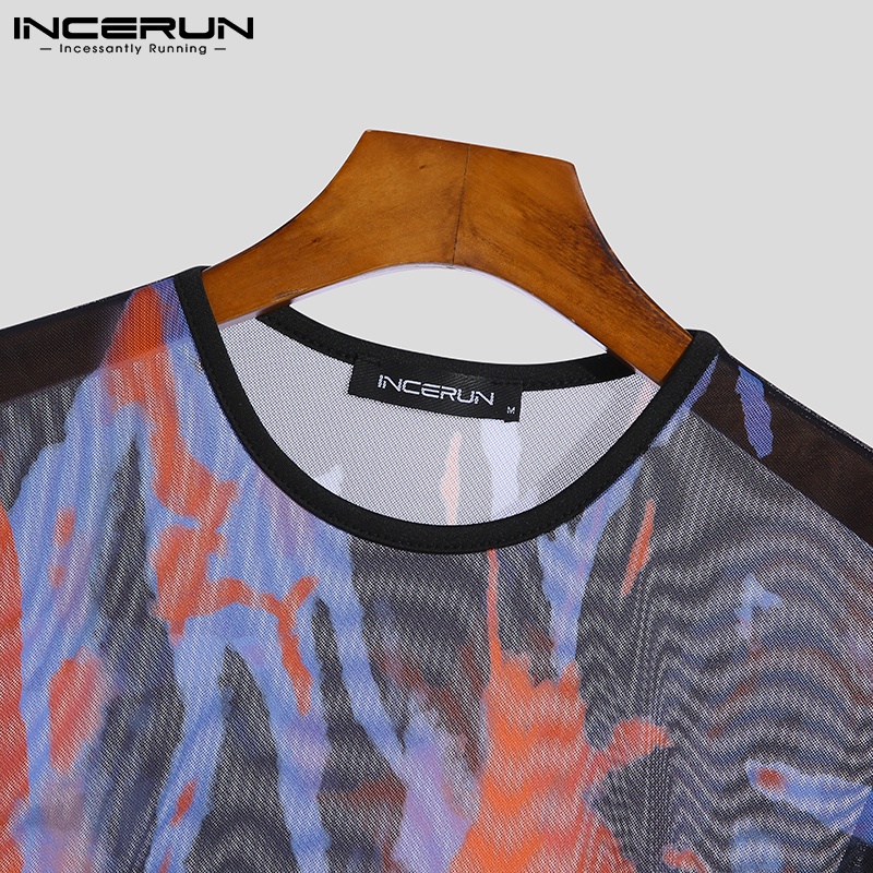 Áo kiểu INCERUN tay dài xuyên thấu thời trang cho nam