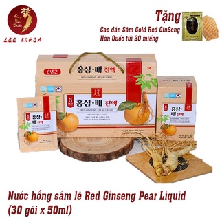 Nước hồng sâm lê Red Ginseng Pear Liquid 30 gói x 50ml tặng 20 miếng cao dán sâm Gold Red Ginseng Hàn Quốc