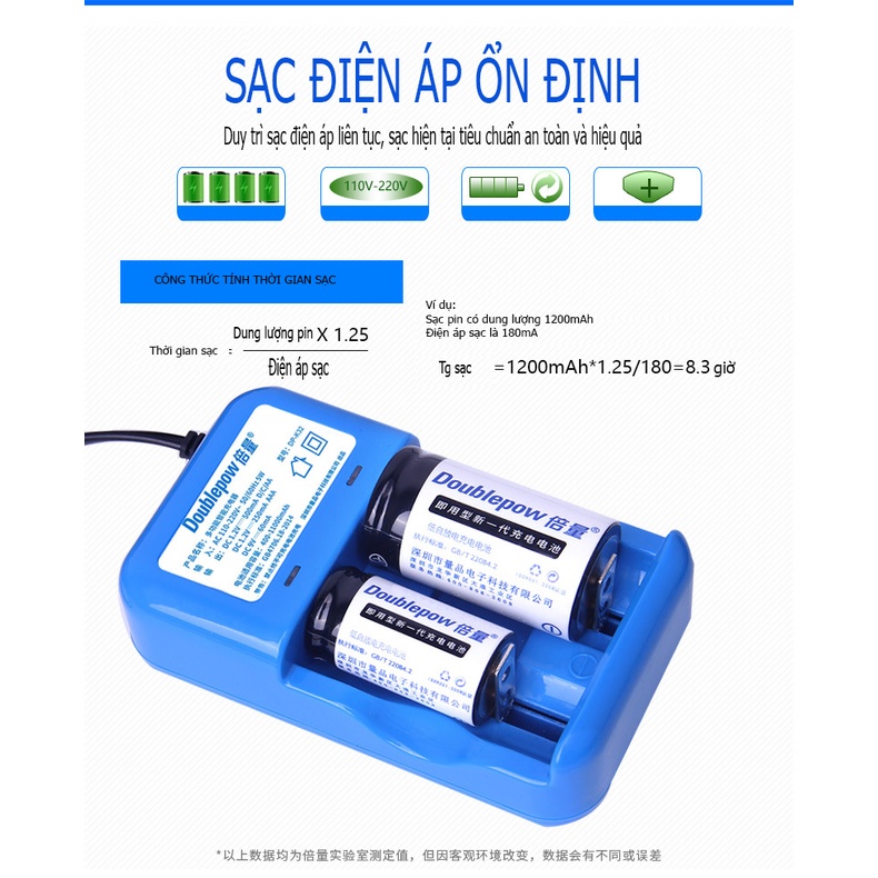 Bộ sạc pin AA AAA C D 9V thông minh Doublepow K32, Bộ sạc tự ngắt và báo đèn khi pin đầy
