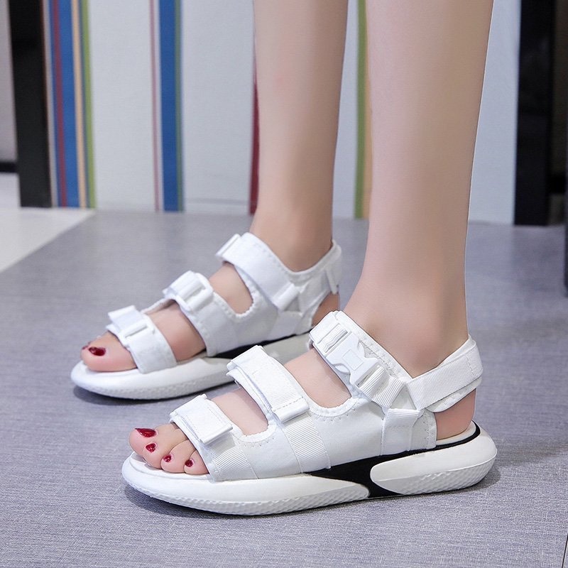 Sandal nữ quai ngang hàn quốc 3 quai dán có quai hậu sau điều chỉnh đế bánh mì êm mềm đi học đi chơi đi làm đều được