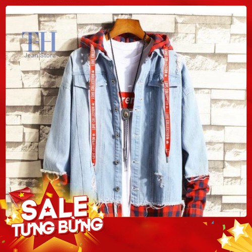 -HÀNG NHẬP KHẨU Áo bò, áo khoác jean nam phối sơ mi sọc caro có mũ nỉ Liên hệ mua hàng 084.209.1989