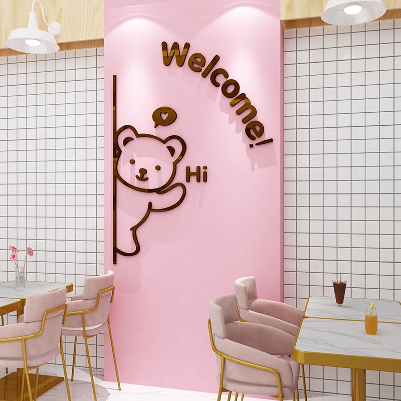 Tranh Mica trang trí tường Chú gấu thân thiện Dán Cửa Trang trí nhà trẻ, phòng cho bé, quán ăn Nhiều Size - EPeBen