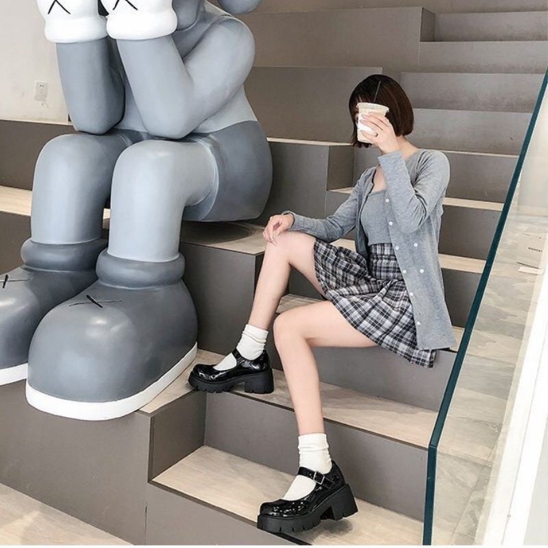 Giày Búp Bê Nữ Lolita Dây Cài 5p Phong Cách ulzzang chất da Pu mềm
