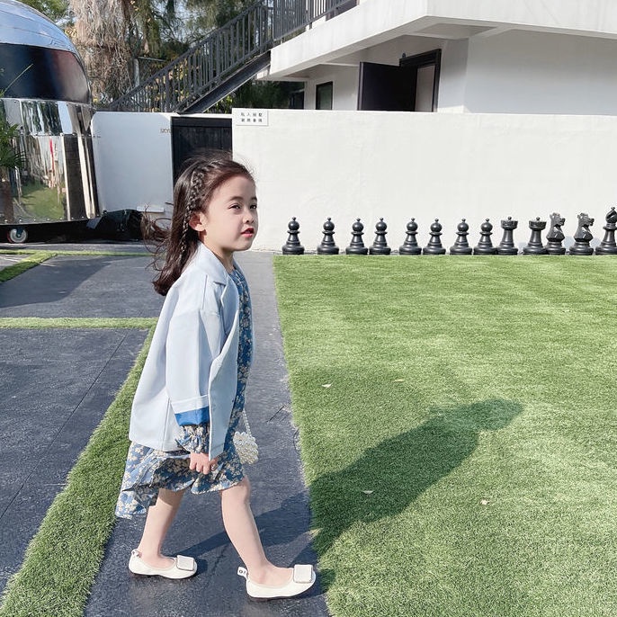 Set Áo Khoác Màu Trơn + Đầm Hoa Thời Trang Cho Bé Gái