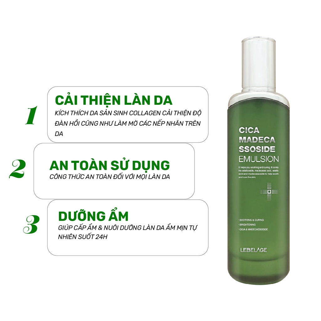 Sữa dưỡng da cấp ẩm giảm mụn chăm sóc da Lebelage Cica Madecassoside Emulsion 120ml