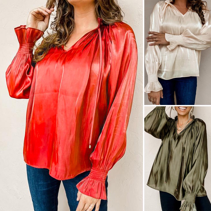 Áo ZANZEA tay dài cổ chữ V phong cách châu Âu thời trang cho nữ