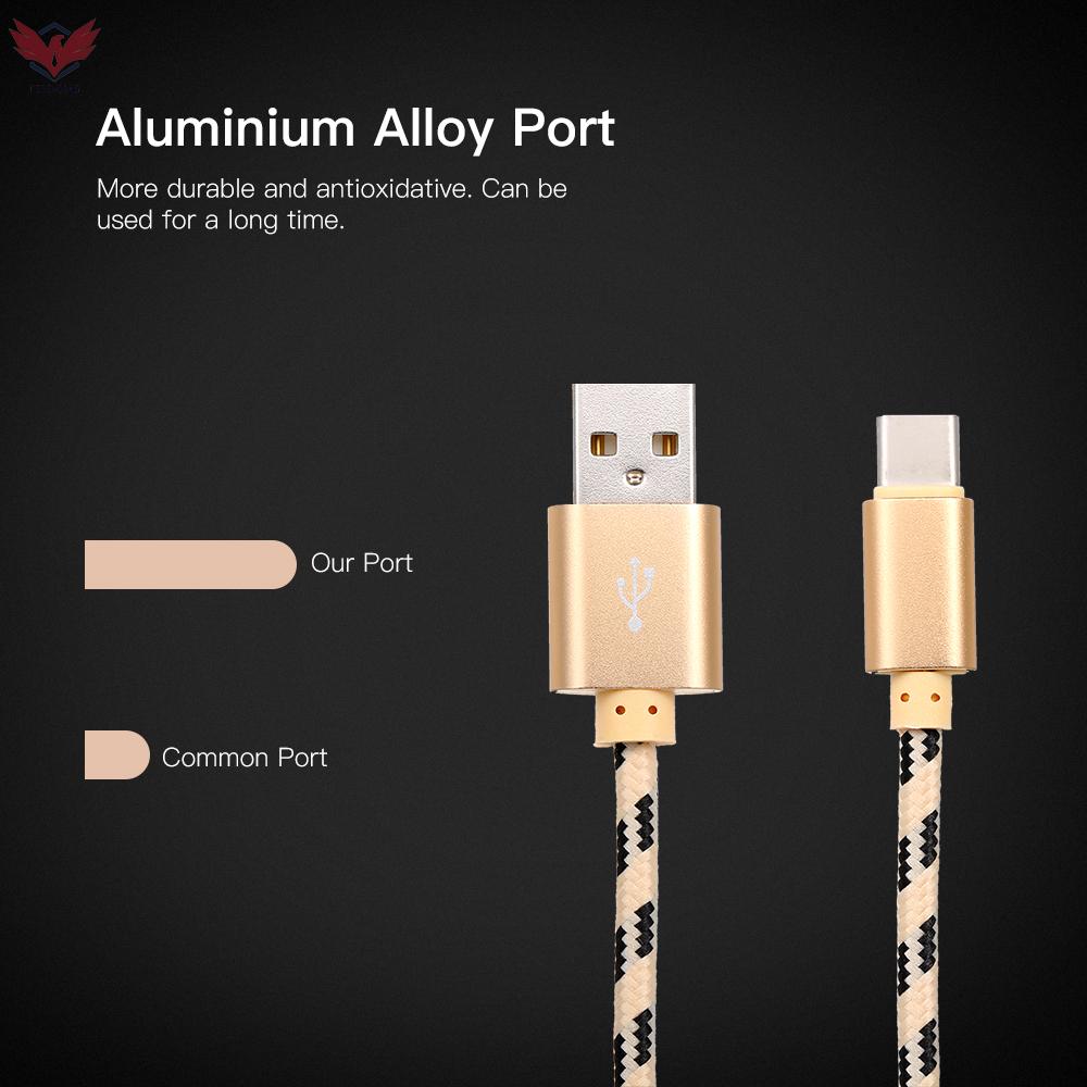 Dây Cáp Sạc Truyền Dữ Liệu Usb Type C Bằng Nylon Bện Cho Samsung Huawei Xiaomi Đen