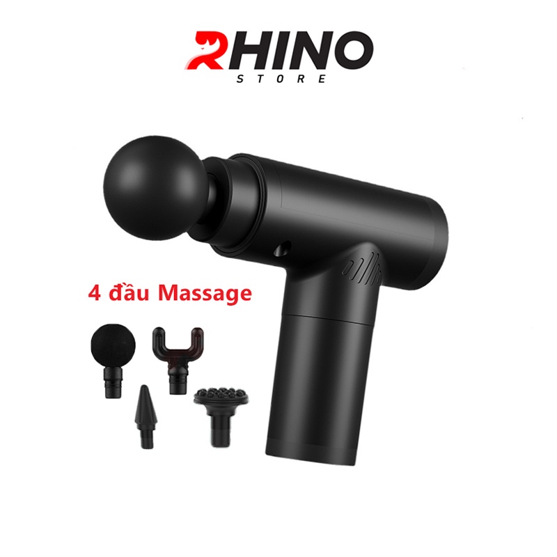 Máy massage cầm tay Rhino MG201 - 6 cấp độ, 4 đầu tiện dụng, pin sạc type C, hỗ trợ mát xa tại nhà, giảm đau