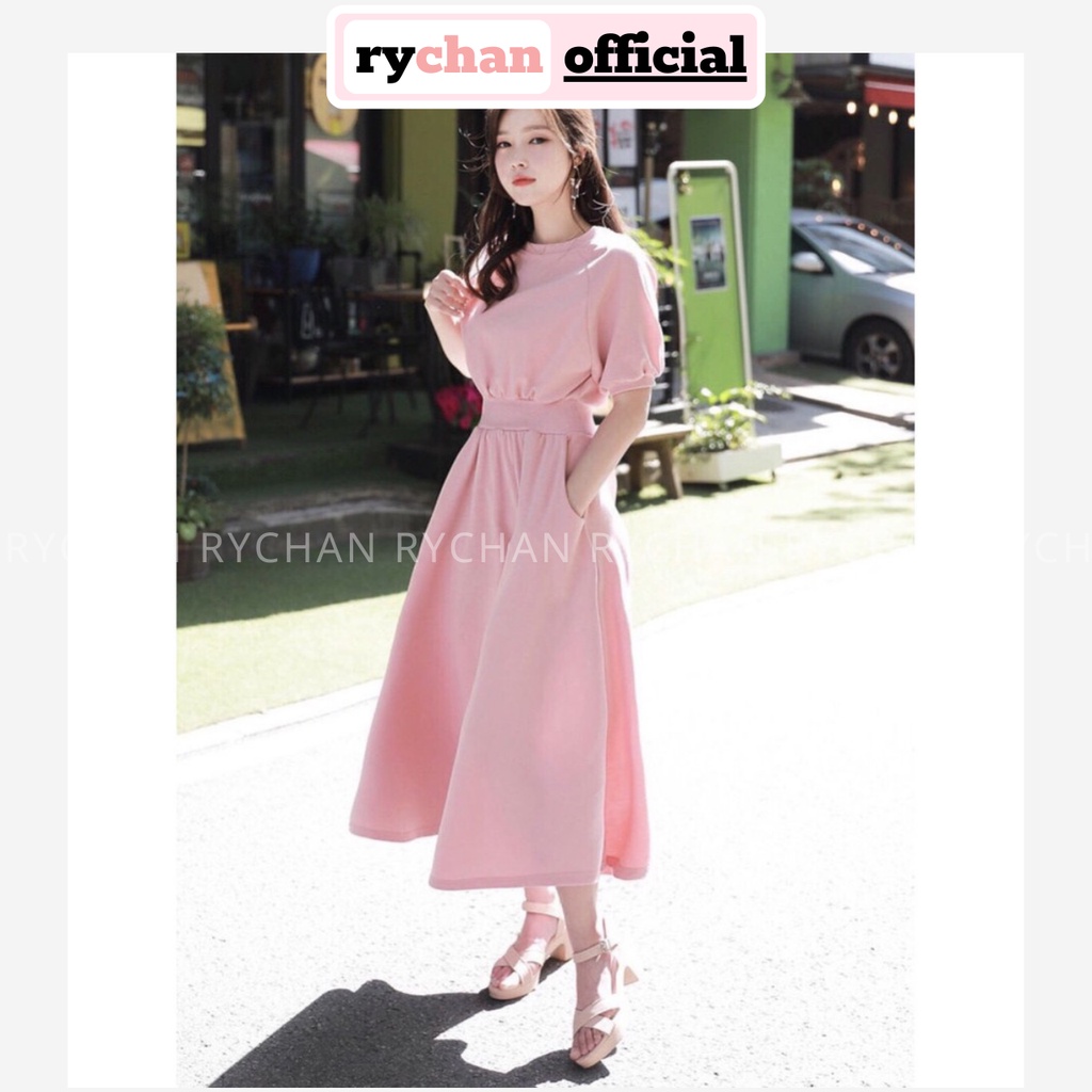 [ẢNH THẬT CUỐI] Đầm Maxi Xoè Hồng Bo Eo Có Túi - DM584