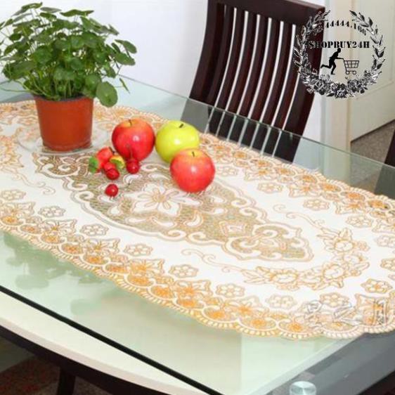 HCM -  (GIAO NGẪU NHIÊN)Khăn trải bàn họa tiết 3D sang trọng hình Oval 84x39cm