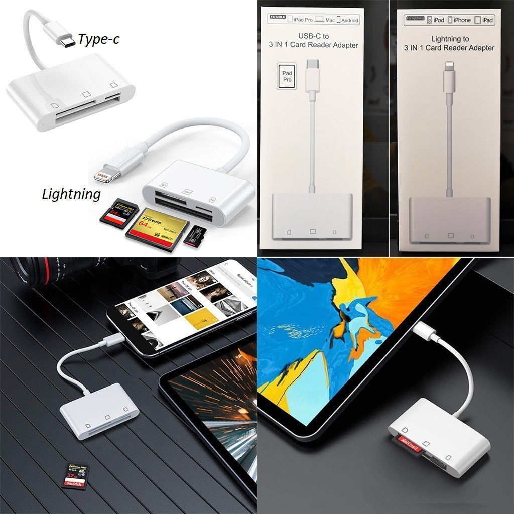 ☎Đầu đọc thẻ CF/SD/Micro SD cho iphone, ipad, samsung