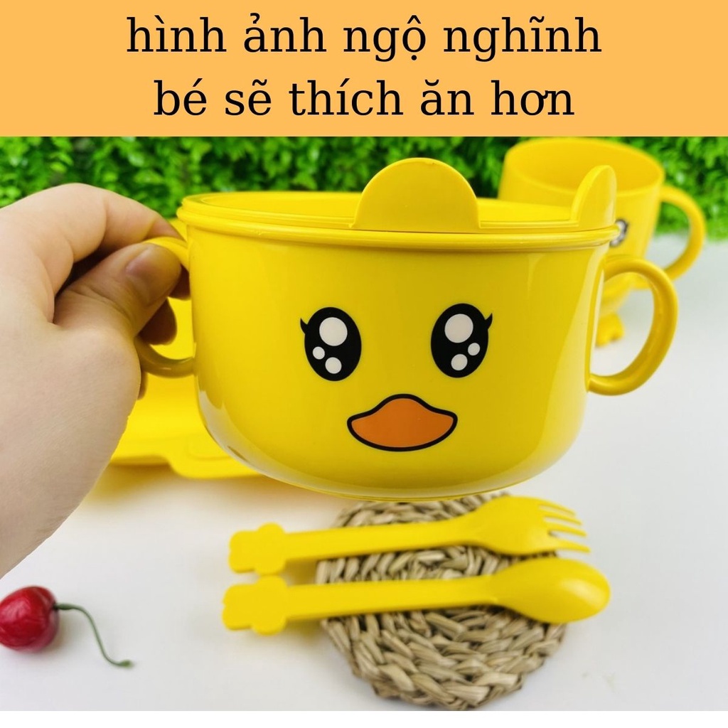 Bộ Khay Bát ăn dặm cho bé gồm 5 món Khay chia ngăn,bát,cốc,thìa,dĩa hình vịt con ngộ nghĩnh